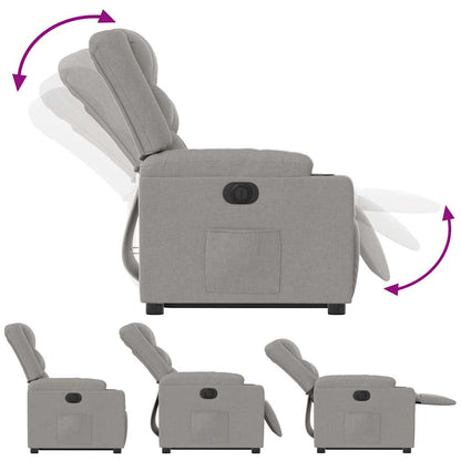 Elektrisk Fåtölj Ljusgrå Reclinerfåtölj med uppresningshjälp tyg