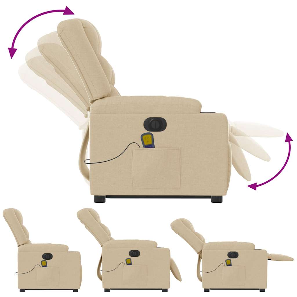 Elektrisk Massagefåtölj Gräddvit med uppresningshjälp tyg