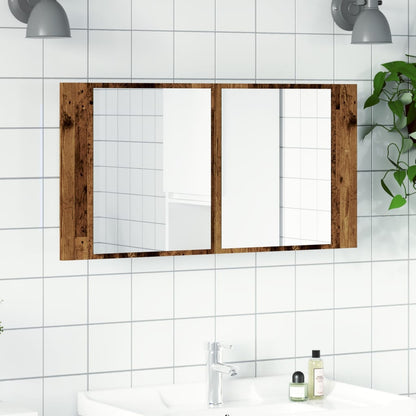 Badrumsspegel Spegelskåp LED Åldrat Trä 90x12x45 cm