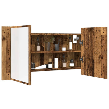 Badrumsspegel Spegelskåp LED Åldrat Trä 90x12x45 cm
