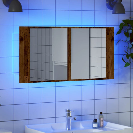 Badrumsspegel Spegelskåp LED Åldrat Trä 90x12x45 cm