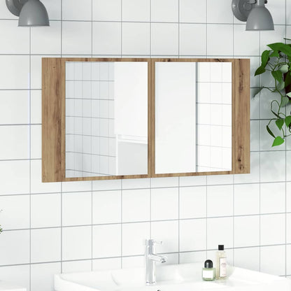 Badrumsspegel Spegelskåp LED Artisan Ek 90x12x45 cm
