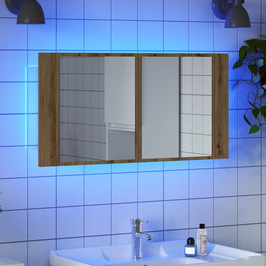 Badrumsspegel Spegelskåp LED Artisan Ek 90x12x45 cm