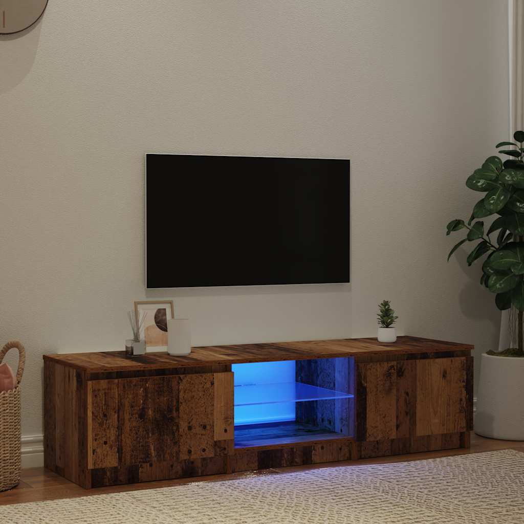 TV-bänk med LED-lampor åldrat trä 140x40x36cm konstruerat trä