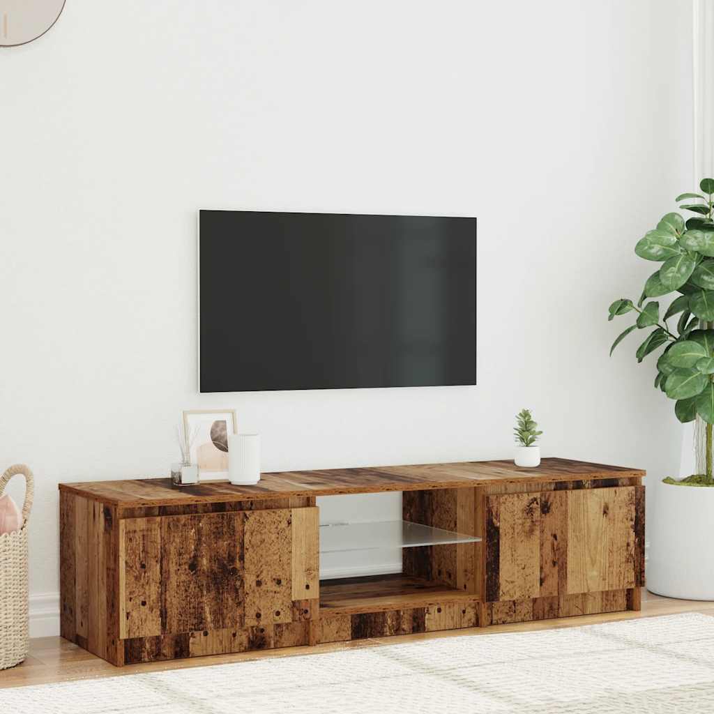 TV-bänk med LED-lampor åldrat trä 140x40x36cm konstruerat trä