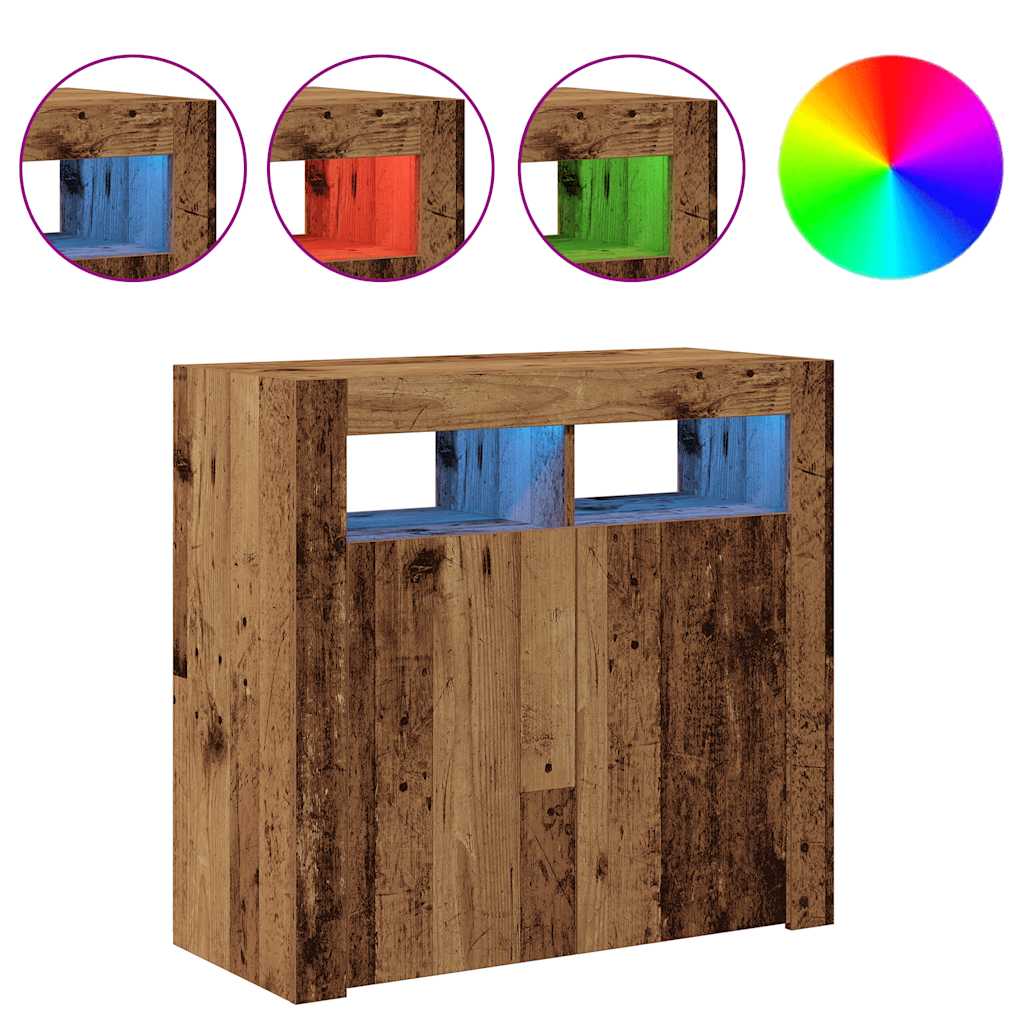 Skänk Åldrat Trä LED-belysning 80x35x75 cm