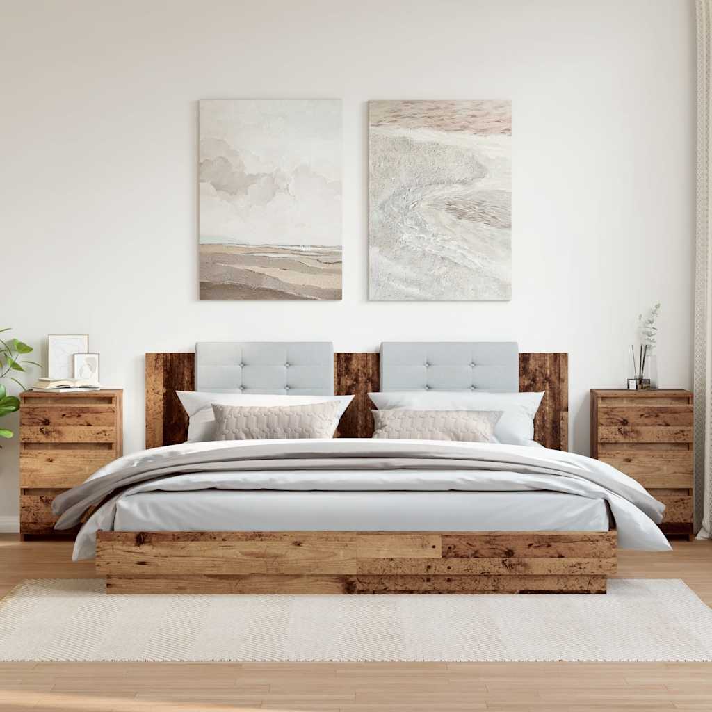 Sängbord 2 st åldrat trä 40x35x62,5 cm konstruerat trä