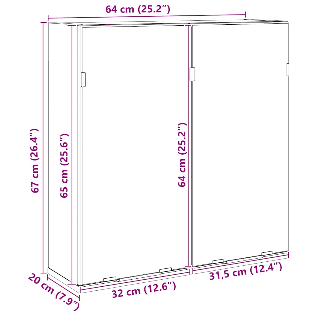 Badrumsspegel Spegelskåp Ek 64x20x66,5 cm