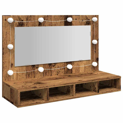 Badrumsspegel Spegelskåp LED gammalt Trä 90x31,5x62 cm