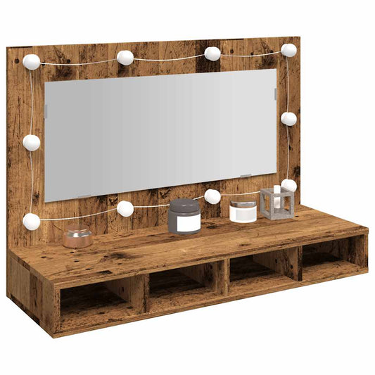 Badrumsspegel Spegelskåp LED gammalt Trä 90x31,5x62 cm