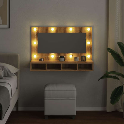 Badrumsspegel Spegelskåp LED Artisan Ek 90x31,5x62 cm