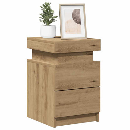 Sängbord med LED 2 st ek 35x39x55 cm konstruerat trä