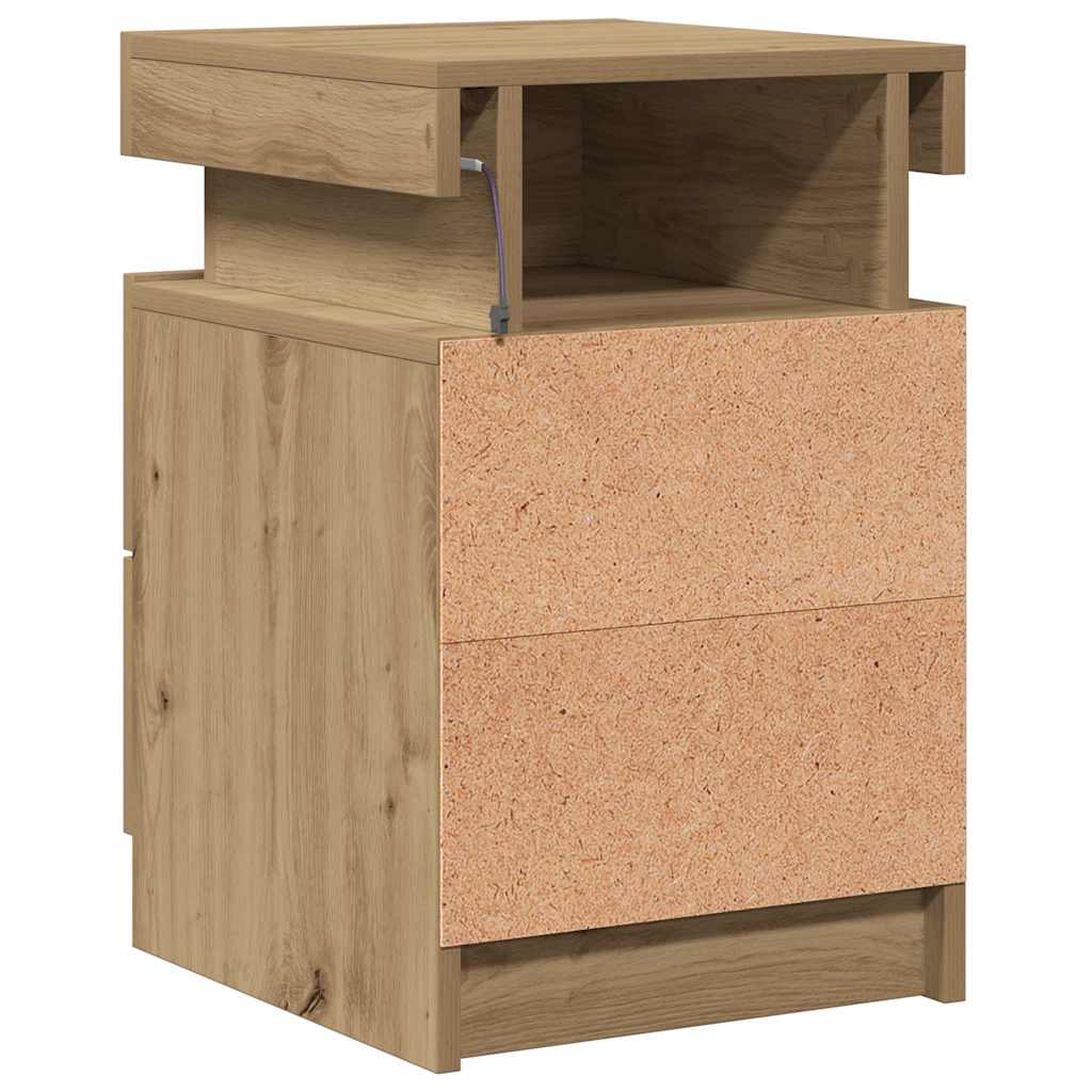 Sängbord med LED 2 st ek 35x39x55 cm konstruerat trä
