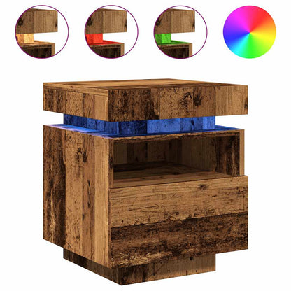 Sängbord Nattduksbord Åldrat Trä med LED-belysning 40x39x48,5 cm