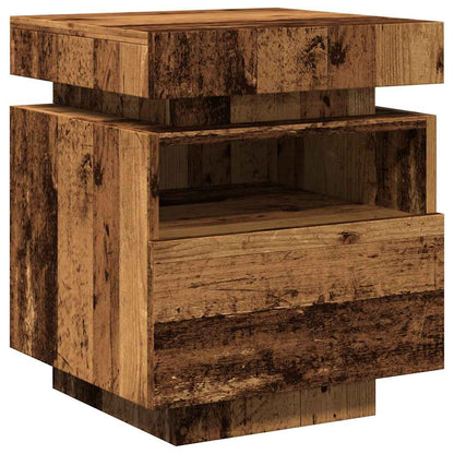 Sängbord Nattduksbord Åldrat Trä med LED-belysning 40x39x48,5 cm
