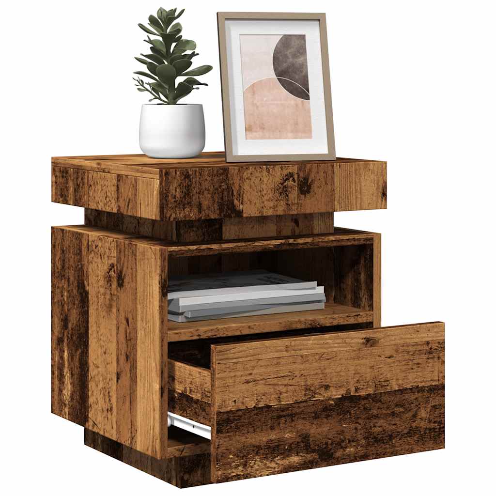 Sängbord Nattduksbord Åldrat Trä med LED-belysning 40x39x48,5 cm