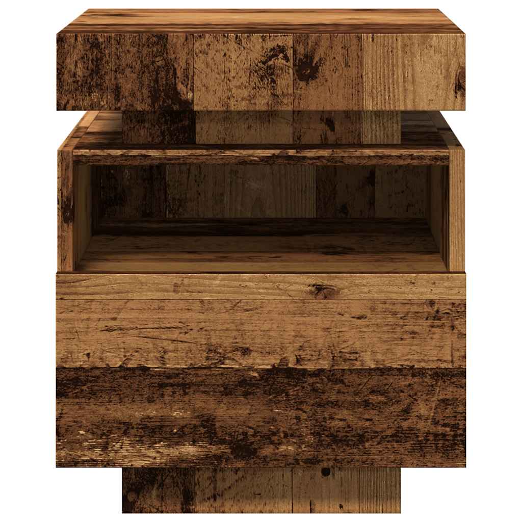 Sängbord Nattduksbord Åldrat Trä med LED-belysning 40x39x48,5 cm