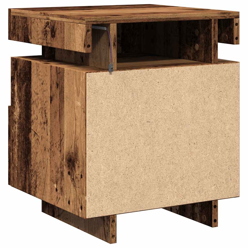 Sängbord Nattduksbord Åldrat Trä med LED-belysning 40x39x48,5 cm