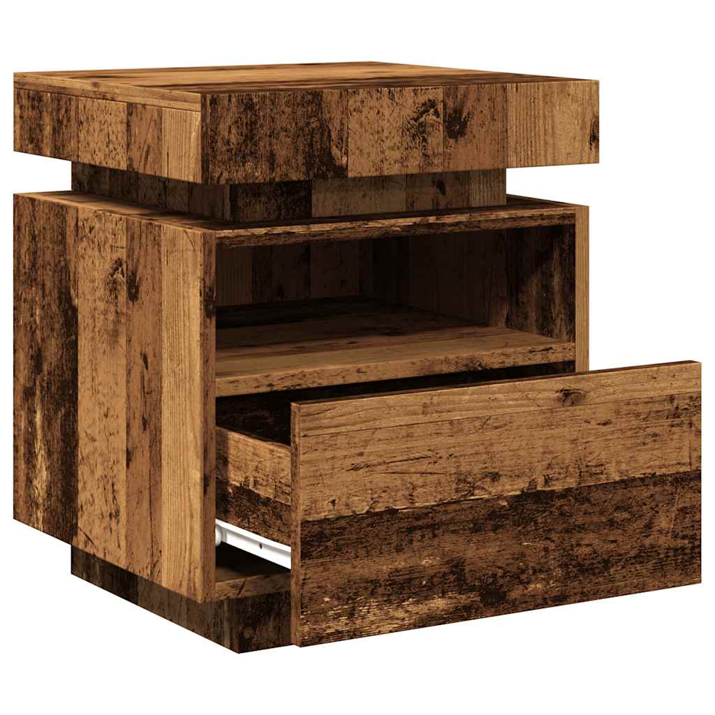 Sängbord Nattduksbord Åldrat Trä med LED-belysning 40x39x48,5 cm