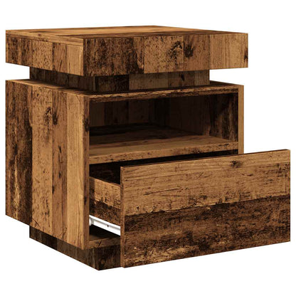 Sängbord Nattduksbord Åldrat Trä med LED-belysning 40x39x48,5 cm