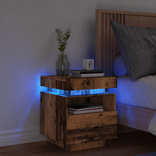 Sängbord Nattduksbord Åldrat Trä med LED-belysning 40x39x48,5 cm