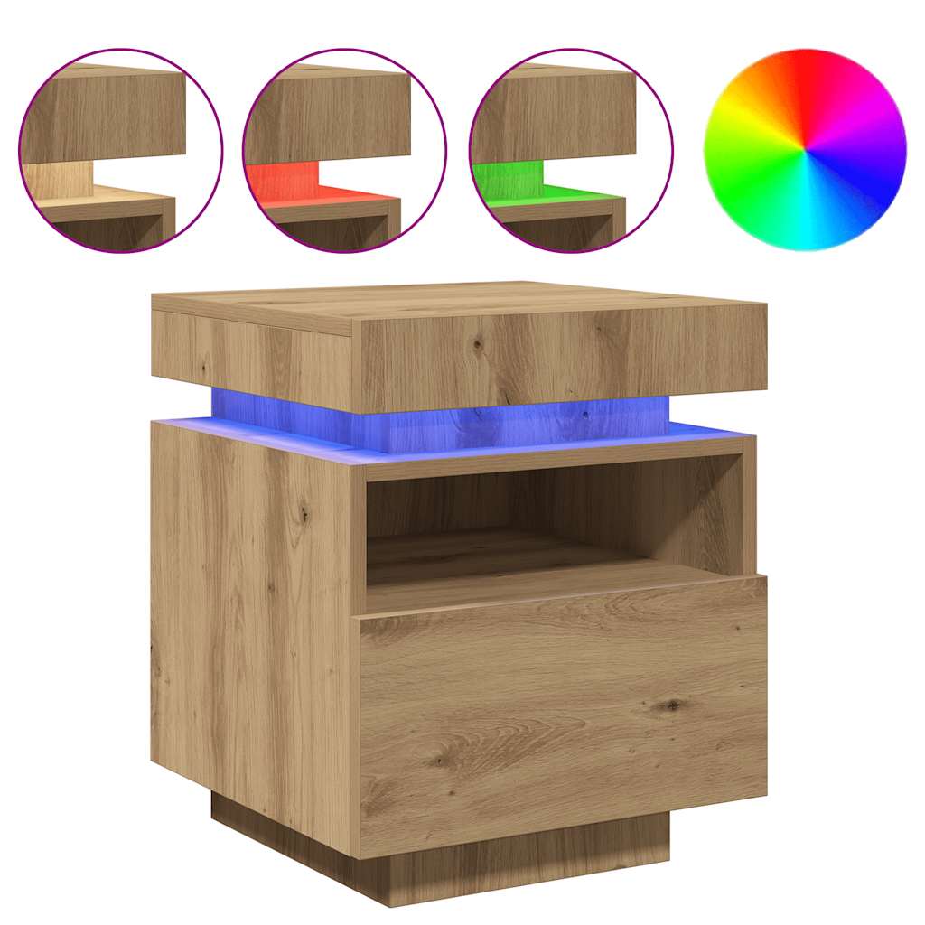 Sängbord Nattduksbord Artisan Ek med LED-belysning 40x39x48,5 cm
