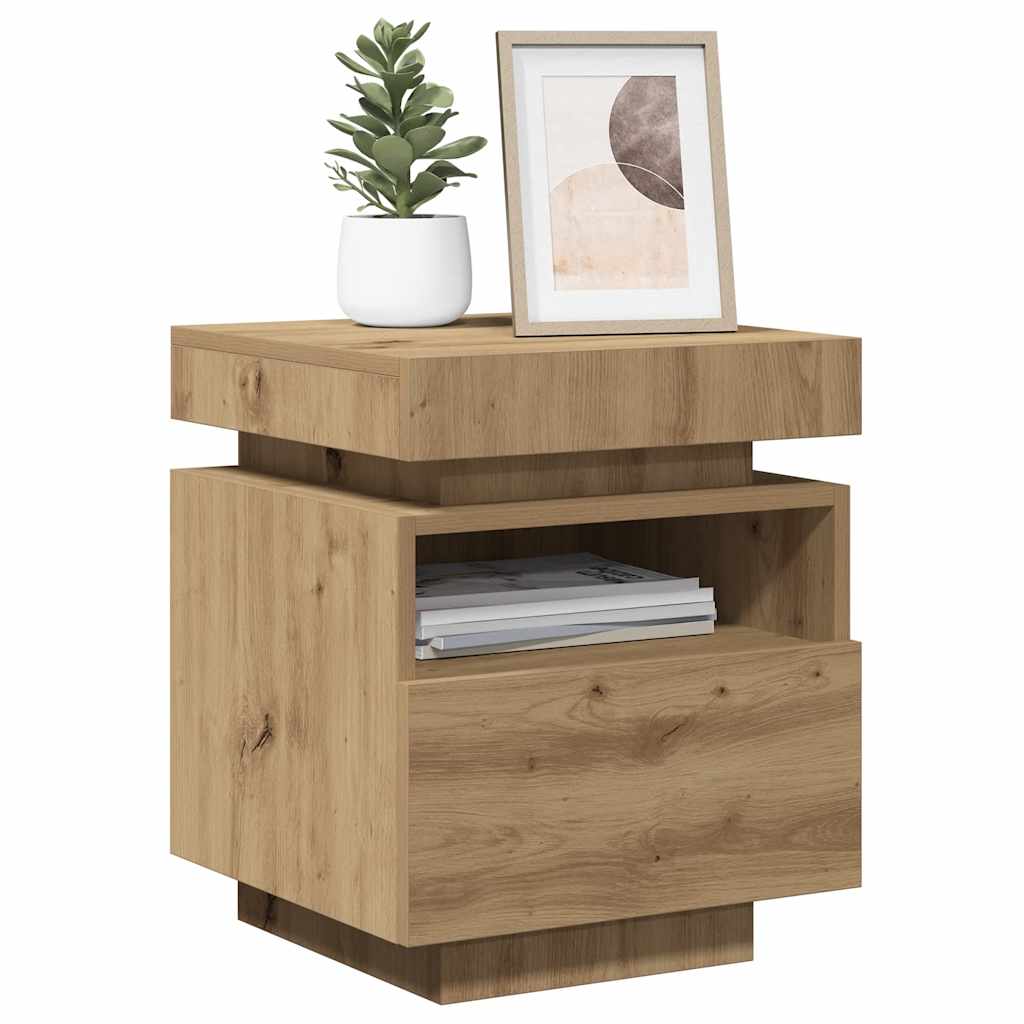 Sängbord Nattduksbord Artisan Ek med LED-belysning 40x39x48,5 cm