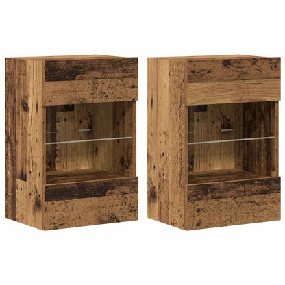 Nástenné skrinky s LED osvetlením pre TV 2 st åldrat trä 40x30x60,5 cm