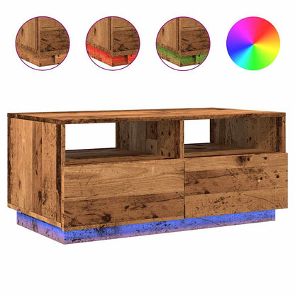Soffbord med LED gammalt trä 90x49x40 cm