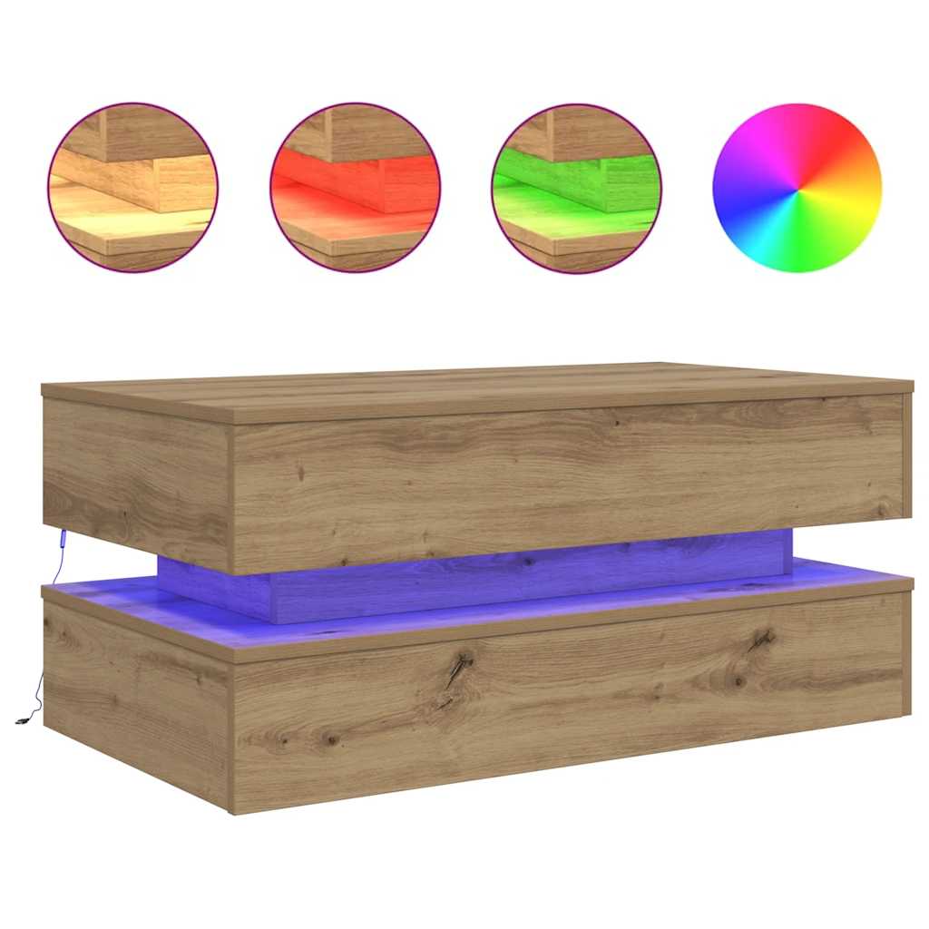 Soffbord med LED ek 90x50x40 cm