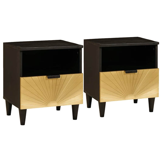 Sängbord 2 pcs Svart och Guld 40 x 33 x 46 cm massivt mangoträ