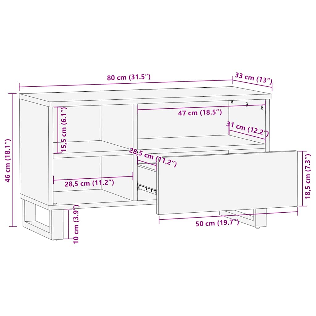 TV-Möbel Brun 80 x 33.5 x 46 cm massivt mangoträ