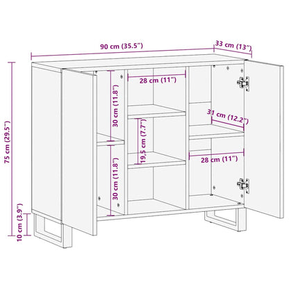 Skåp Vit 90 x 33 x 75 cm massivt mangoträ