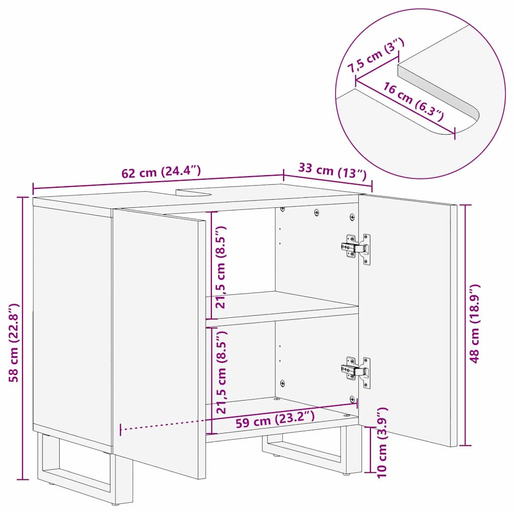 Tvättställsskåp Brun och svart 62 x 33 x 58 cm Massivt Mangoträ