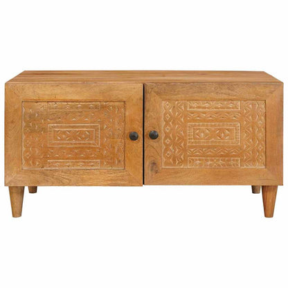 Soffbord Brun Ljusbrun med dörr 80 x 50 x 40 cm massivt mangoträ