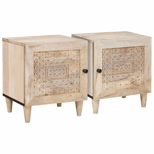 Sängbord 2 pcs Beige 40 x 33 x 46 cm massivt mangoträ
