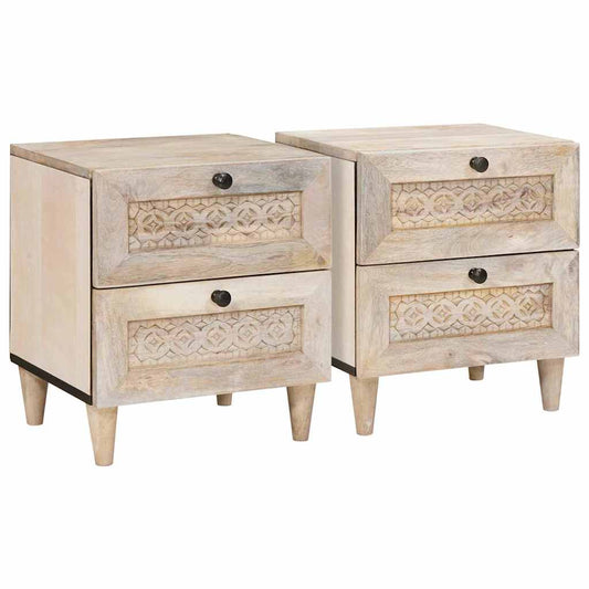Sängbord med låda 2 pcs Beige 40 x 33 x 46 cm massivt mangoträ