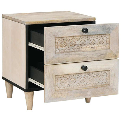 Sängbord med låda 2 pcs Beige 40 x 33 x 46 cm massivt mangoträ