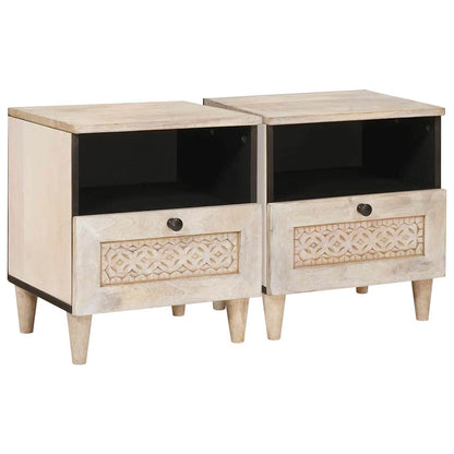 Sängbord med låda 2 pcs Beige 40 x 33 x 46 cm massivt mangoträ