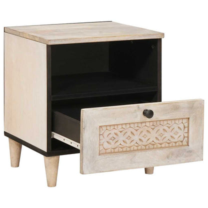 Sängbord med låda 2 pcs Beige 40 x 33 x 46 cm massivt mangoträ