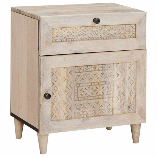 Sängbord med låda Beige 50 x 33 x 60 cm massivt mangoträ