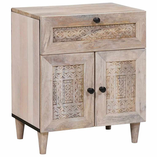 Sängbord med låda Beige 50 x 33 x 60 cm massivt mangoträ