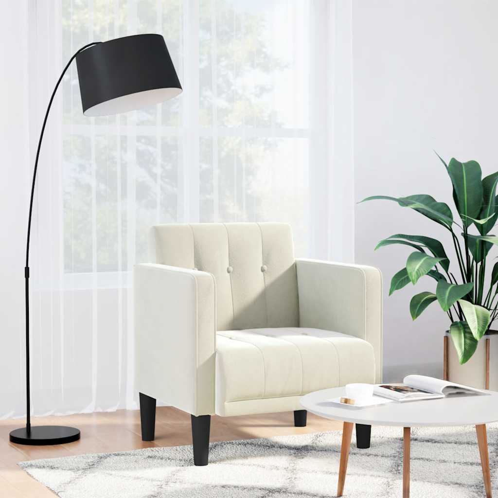 Fåtölj Gräddvit med armstöd 53 cm sammet