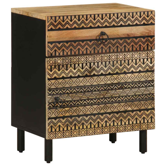 Sängbord svart 50x33x60 cm massivt grovt mangoträ