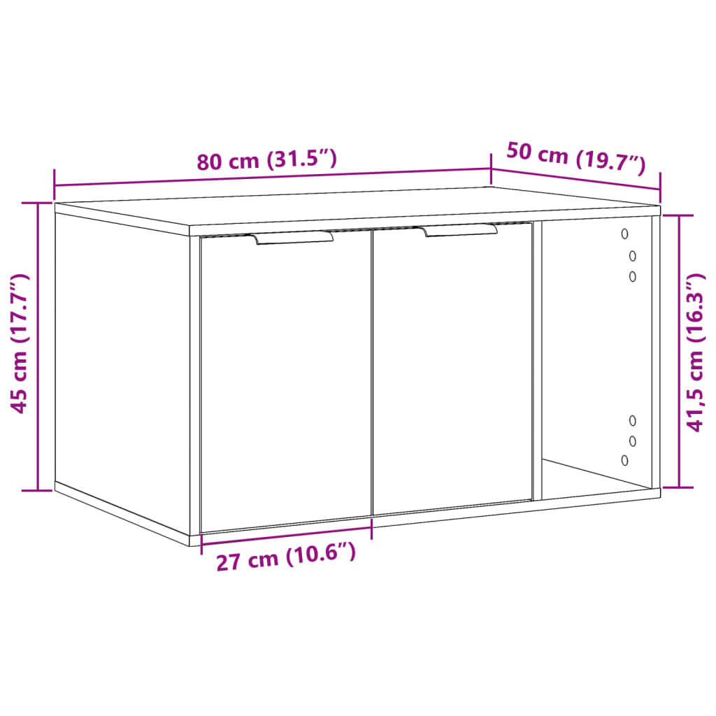 Skåp för kattlåda betonggrå 80x50x45 cm konstruerat trä