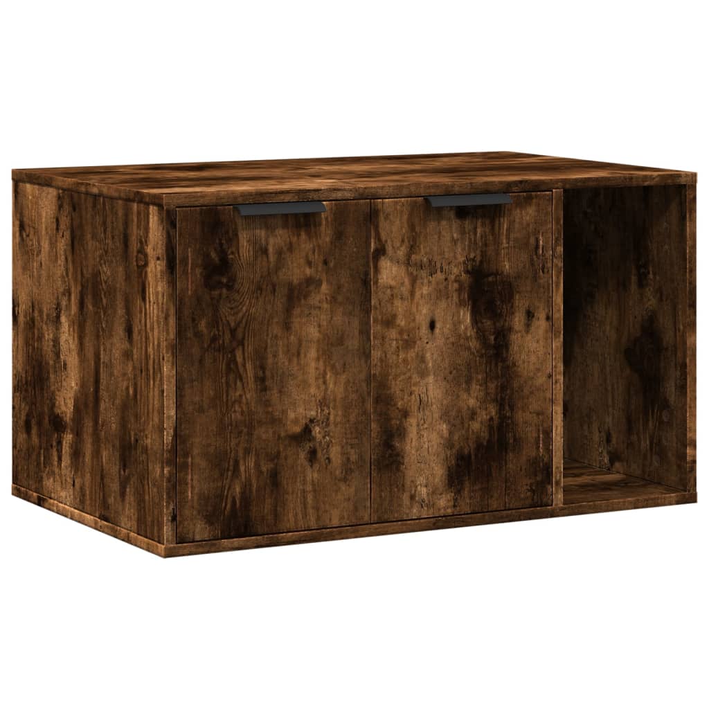 Skåp för kattlåda rökfärgad ek 80x50x45 cm konstruerat trä