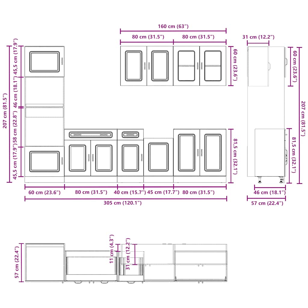 Köksinredning Köksskåpsset Kalmar 7 delar Rökfärgad ek
