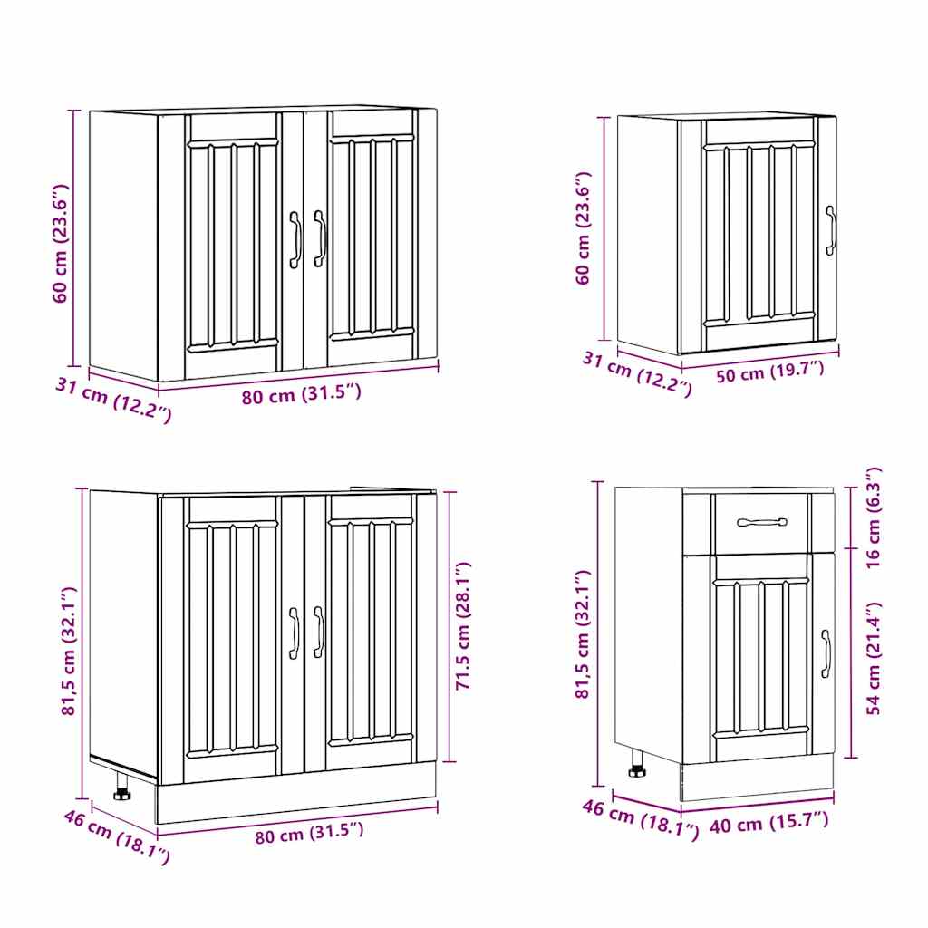 Köksinredning Köksskåpsset Lucca 7 delar Åldrat Trä