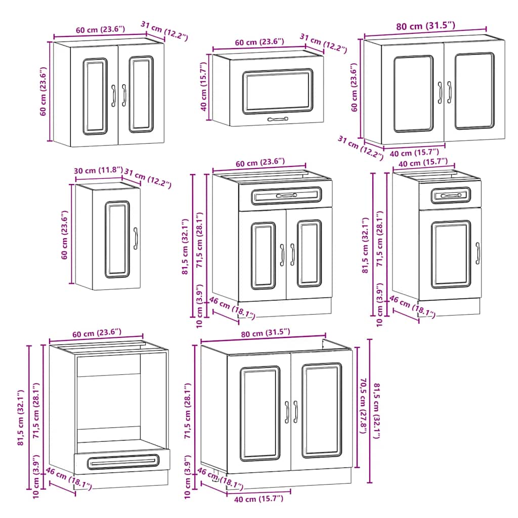 Köksinredning Köksskåpsset Kalmar 8 delar Sonoma Grå