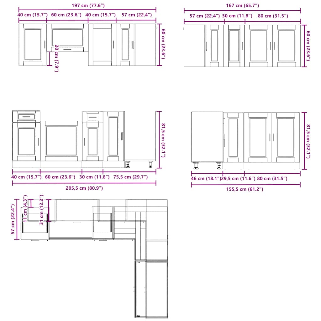 Köksinredning Köksskåpsset Porto 11 delar Vit